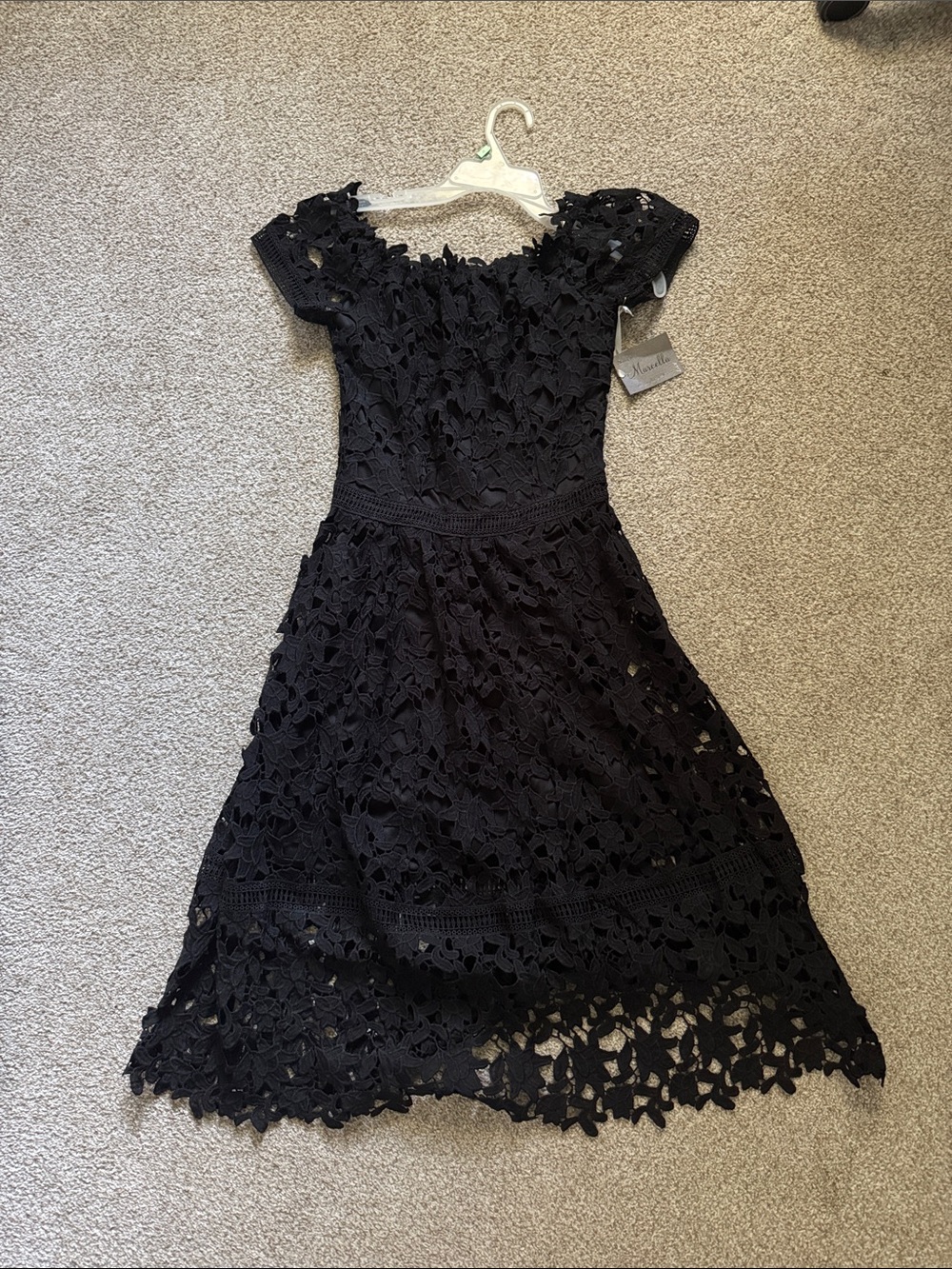 Black Floral Lace A-Line Dress